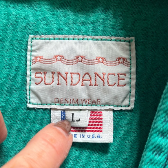 Sundance Denim green/teal Open Front Long Denim Coat Duster Size L - Picture 5 of 5